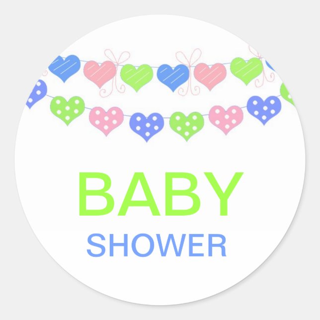 Sticker Rond Baby Shower Chaîne de Cœurs (Devant)