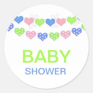 Sticker Rond Baby Shower Chaîne de Cœurs