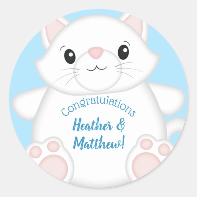 Sticker Rond Baby shower chat Kitty Blue (Devant)