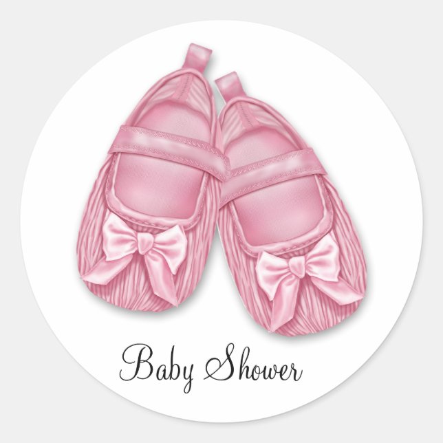 Sticker Rond Baby Shower Chaussons Roses (Devant)