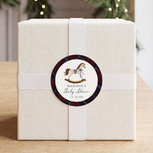 Sticker Rond Baby-Shower Cheval à Bascule Vintage