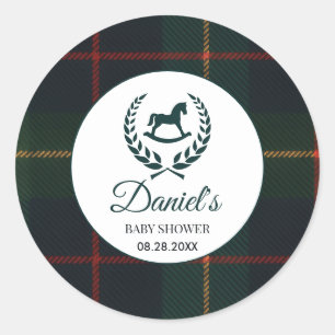 Sticker Rond Baby Shower Cheval de Polo Vintage Classique