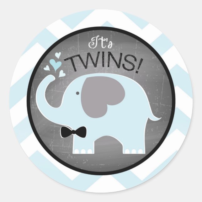 Sticker Rond Baby shower Chevron cravate bleu éléphant (Devant)