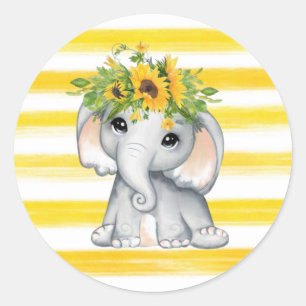 Sticker Rond Baby shower Chic SunFlower Elephant Stripes