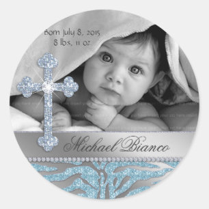 Sticker Rond Baby shower chrétien du Baptême zébrée