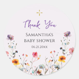 Sticker Rond Baby shower chrétien orthodoxe fleur sauvage