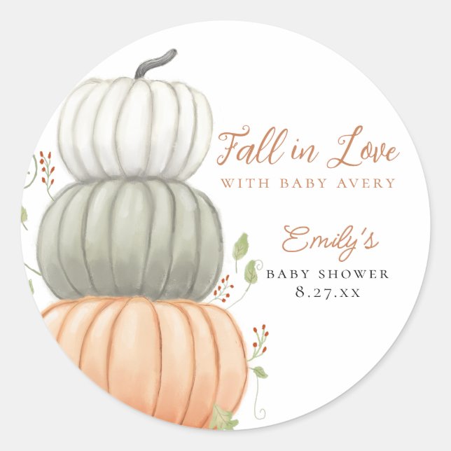 Sticker Rond Baby shower Chute d'amour Citrouille Automne (Devant)