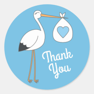 Sticker Rond Baby shower cigogne bleu garçon