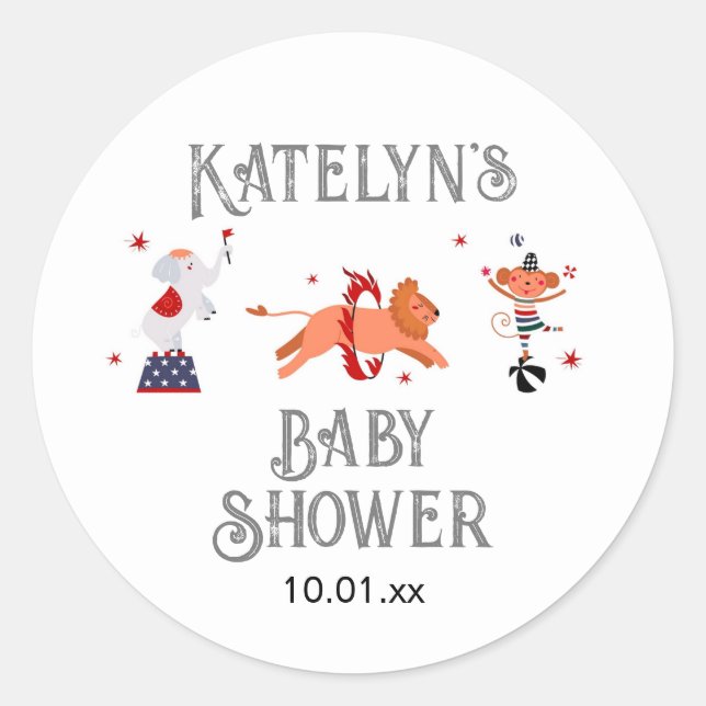Sticker Rond Baby shower cirque ou carnaval (Devant)