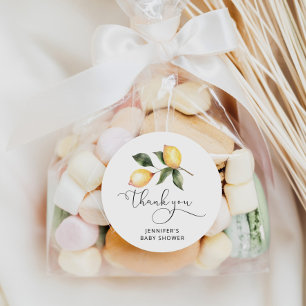 Sticker Rond Baby shower citron d'aquarelle en faveur