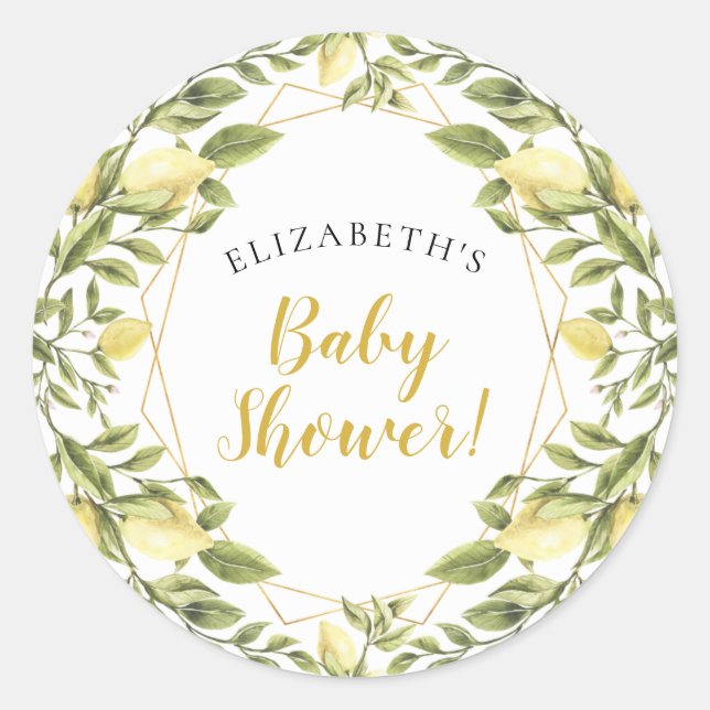 Sticker Rond Baby Shower Citron Feuillage (Devant)