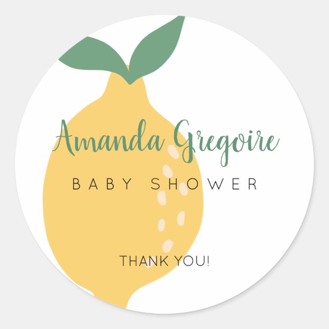 Sticker Rond Baby shower citron jaune mignon (Devant)