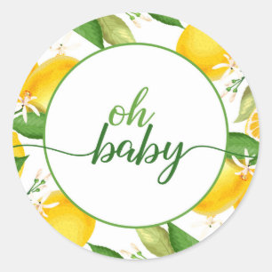 Sticker rond Baby shower citron - Oh bébé