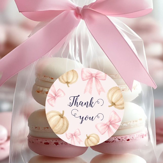Sticker Rond Baby shower Citrouille arc rose délicat (Créateur téléchargé)