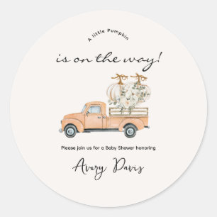 Sticker Rond Baby shower Citrouille Automne Personnalisé