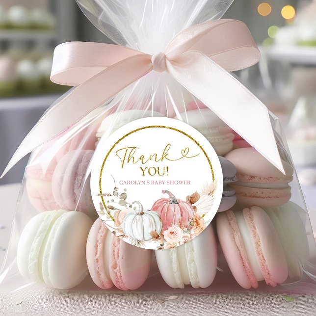 Sticker Rond Baby shower Citrouille Boho rose (Créateur téléchargé)