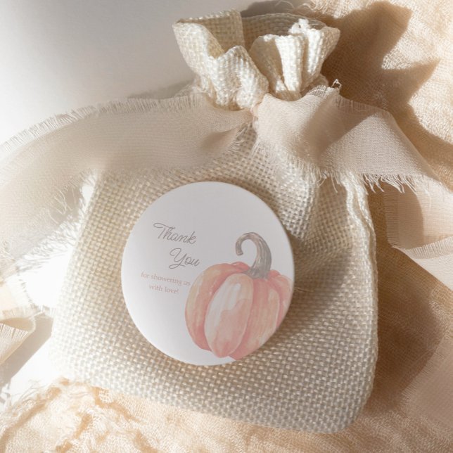 Sticker Rond Baby shower Citrouille d'aquarelle d'automne (Créateur téléchargé)