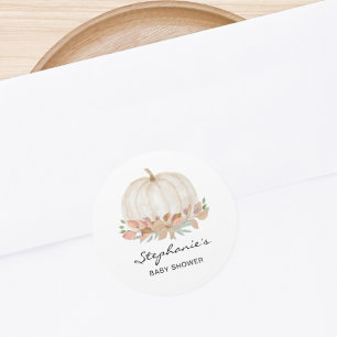 Sticker Rond Baby shower Citrouille d'automne