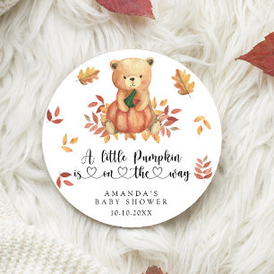 Sticker Rond Baby Shower Citrouille d'Automne et Ours