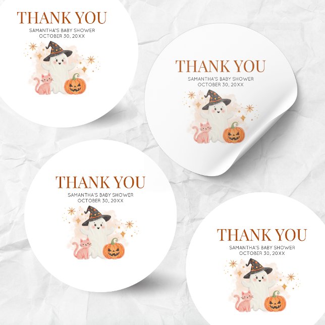 Sticker Rond Baby shower Citrouille de Little Boo Halloween (Halloween Little Boo Baby Shower Sticker)