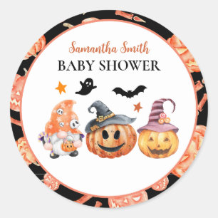 Sticker Rond Baby shower Citrouille d'Halloween