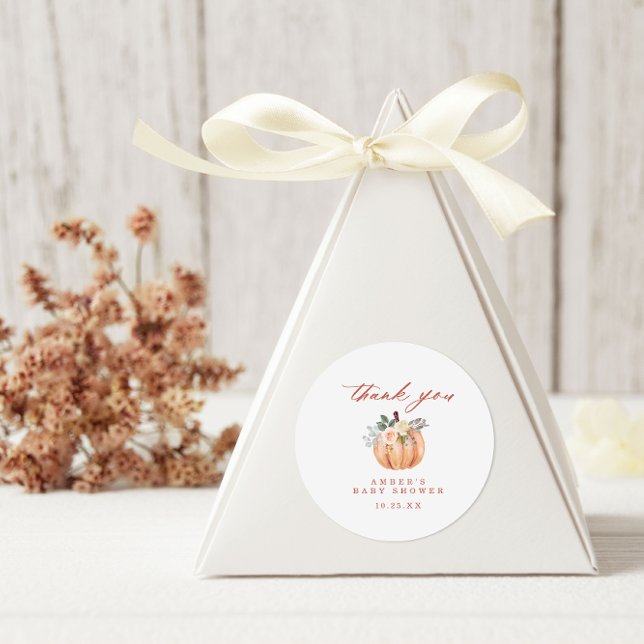Sticker Rond Baby shower Citrouille en terre cuite Merci (Créateur téléchargé)