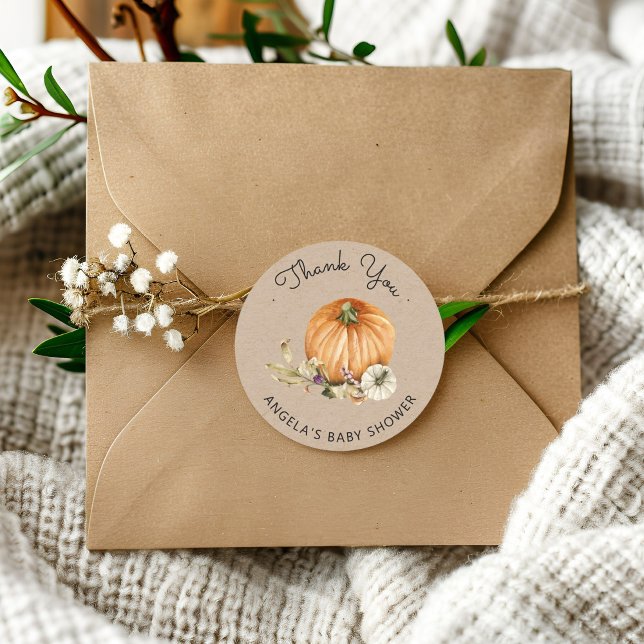 Sticker Rond Baby shower Citrouille Et Feuille D'Automne (Créateur téléchargé)