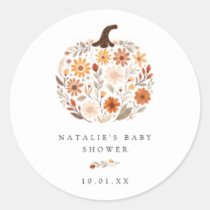 Sticker Rond Baby shower Citrouille Fleur sauvage d'automne
