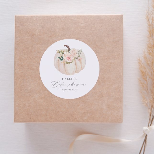 Sticker Rond Baby shower Citrouille Floral Greenery (Créateur téléchargé)