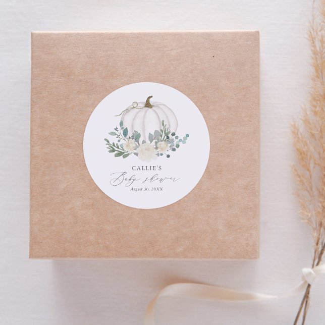 Sticker Rond Baby shower Citrouille Floral Greenery (Créateur téléchargé)