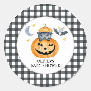 Sticker Rond Baby Shower Citrouille Jack-O-Lantern Halloween