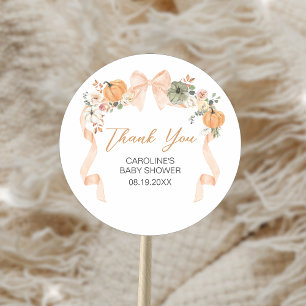 Sticker Rond Baby shower Citrouille Orange Bow
