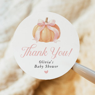 Sticker Rond Baby Shower Citrouille Ruban Rose