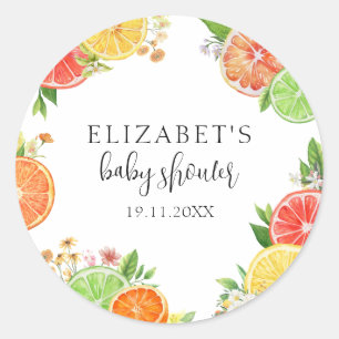 Sticker Rond Baby shower Citrus Little Cutie