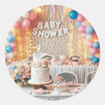 Sticker rond baby shower classique