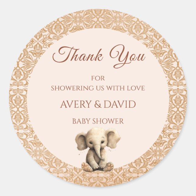 Sticker Rond Baby shower classique beige neutre pour le genre v (Devant)