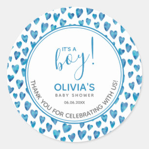 Sticker Rond Baby shower Coeur Bleu C'est un garçon