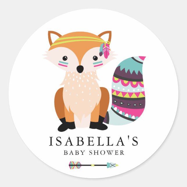 Sticker Rond Baby shower coloré de renard tribal (Devant)
