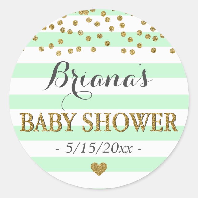 Sticker Rond Baby shower Confetti à Grille d'or Mint Green Aqua (Devant)