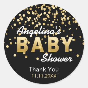 Sticker Rond Baby shower Confetti moderne et tendance en or noi