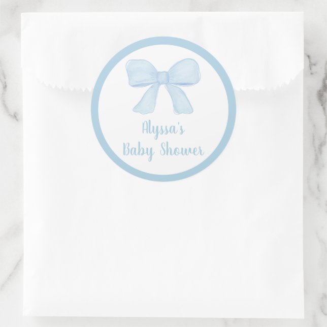 Sticker Rond Baby shower Coquette Blue Boy Bow (Sac)