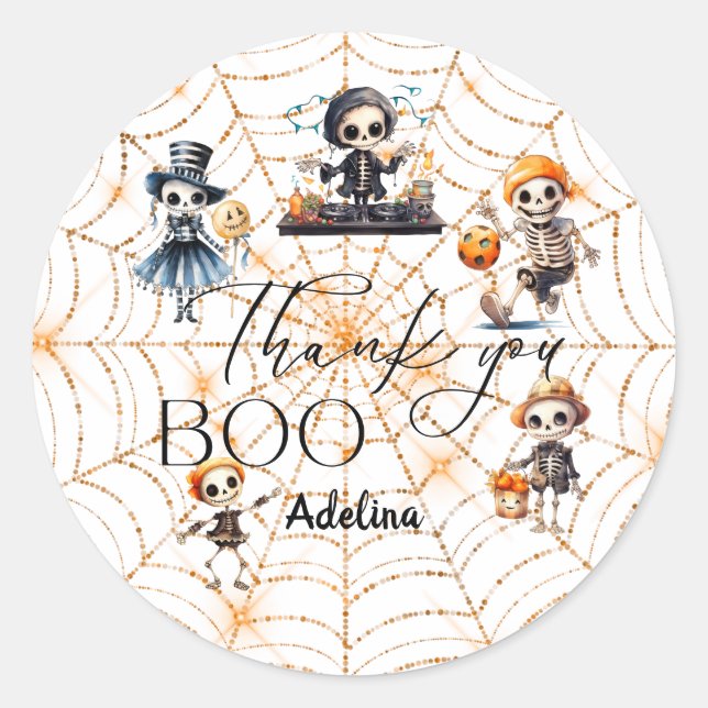 Sticker Rond Baby shower Costume Halloween Boo Skeletons Éffray (Devant)