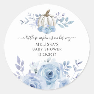 Sticker Rond Baby shower Courge Fleurie Bleu Poussiéreux