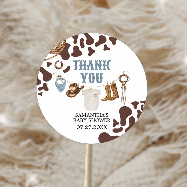 Sticker Rond Baby shower Cowboy (Cowboy Baby Shower Sticker)