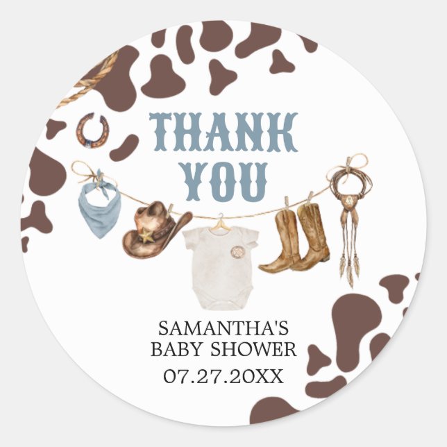 Sticker Rond Baby shower Cowboy (Devant)