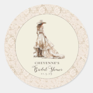 Sticker Rond Baby Shower Cowgirl de l'Ouest et Bottes de Cowboy
