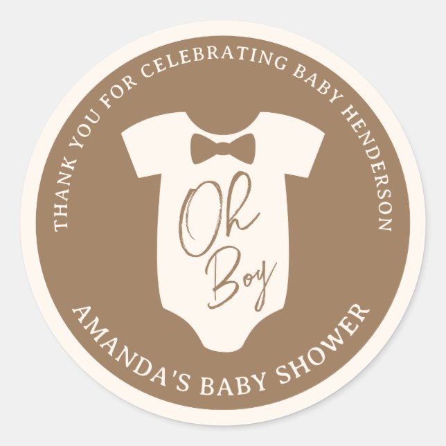 Sticker Rond Baby Shower Cravate Marron (Devant)