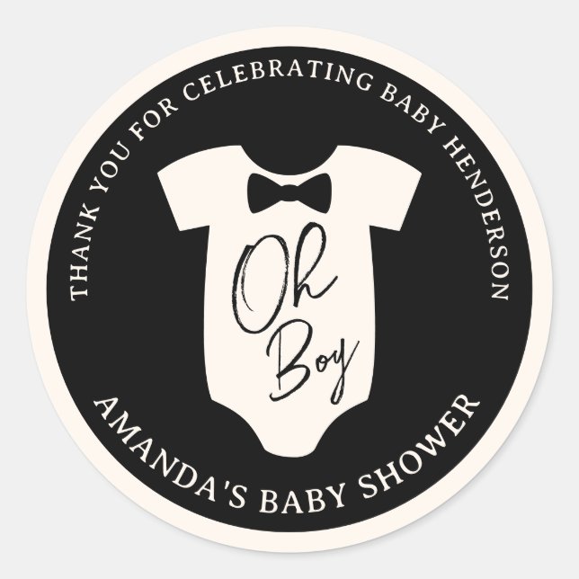 Sticker Rond Baby Shower Cravate Noire et Crème (Devant)