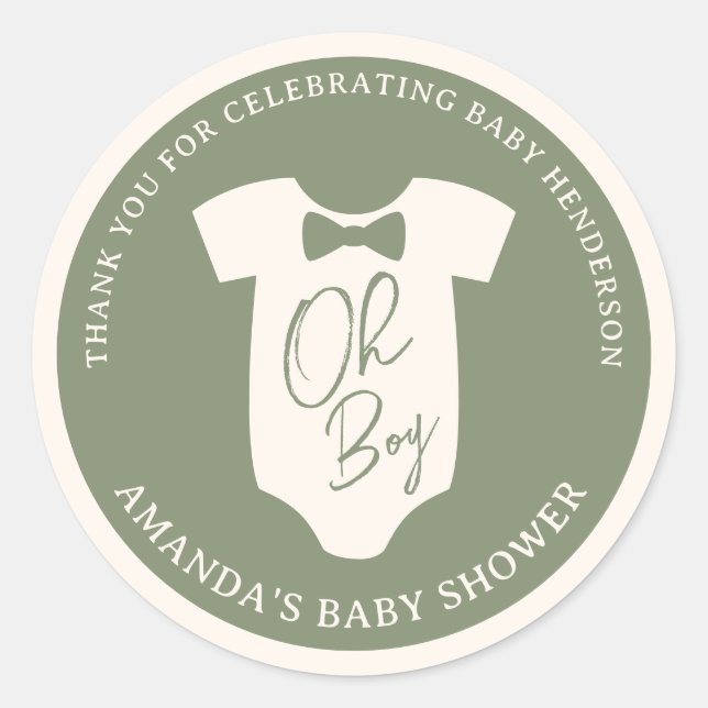 Sticker Rond Baby Shower Cravate Papillon Sage (Devant)