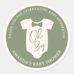 Sticker Rond Baby Shower Cravate Papillon Sage